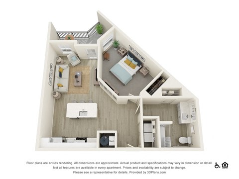 Floor plan for 1 bed, 1 bath, 776 sqft